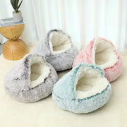 2-in-1 Round Cushion & Warm Pet House for Cats and Small Dogs